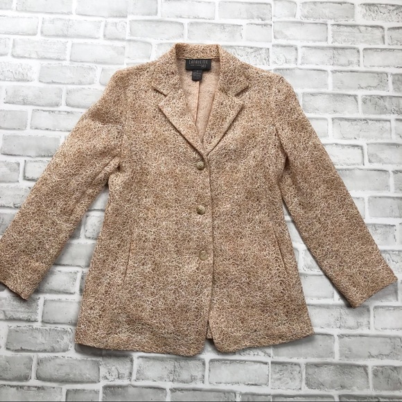 Lafayette 148 Twisted Crochet Blazer Jacket | Women’s Sz 4 | Taned | Pockets - Picture 5 of 14